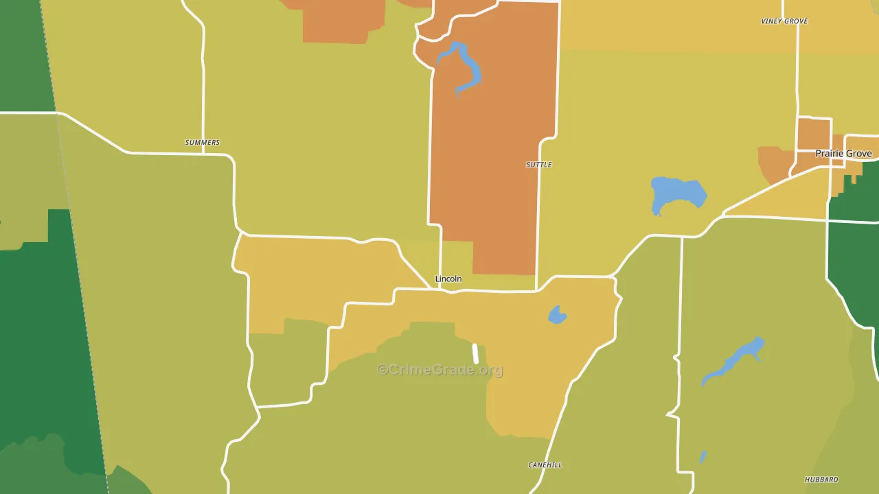 Lincoln, AR Map of Vehicle Theft Rates