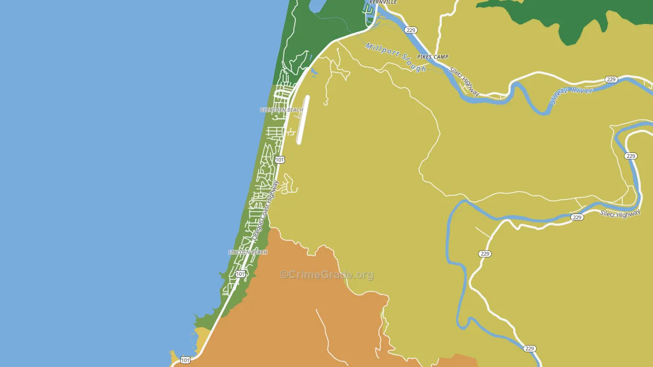 Lincoln Beach, OR Map of Vehicle Theft Rates