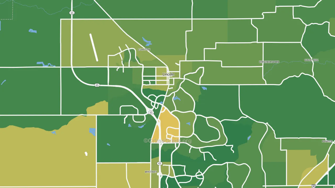 Lincoln, CA Map of Vehicle Theft Rates