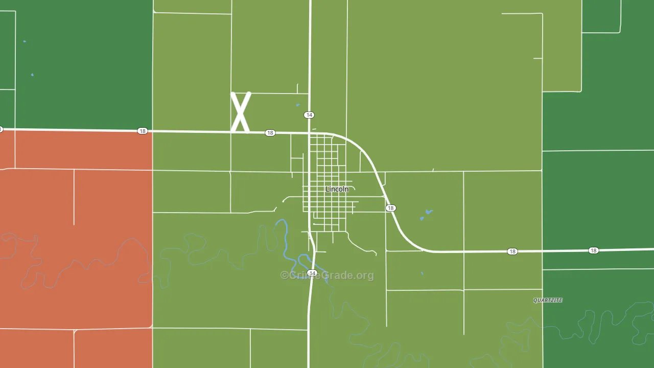 Lincoln Center, KS Map of Vehicle Theft Rates