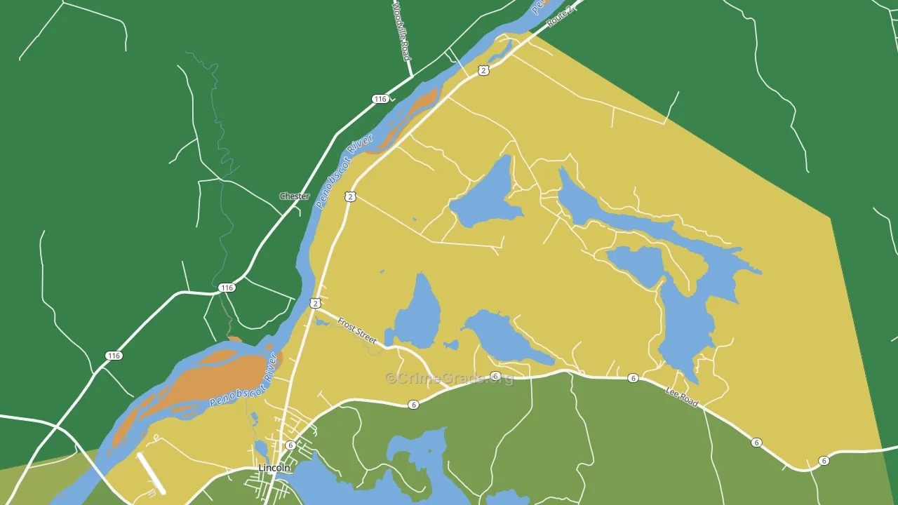 Lincoln Center, ME Map of Vehicle Theft Rates