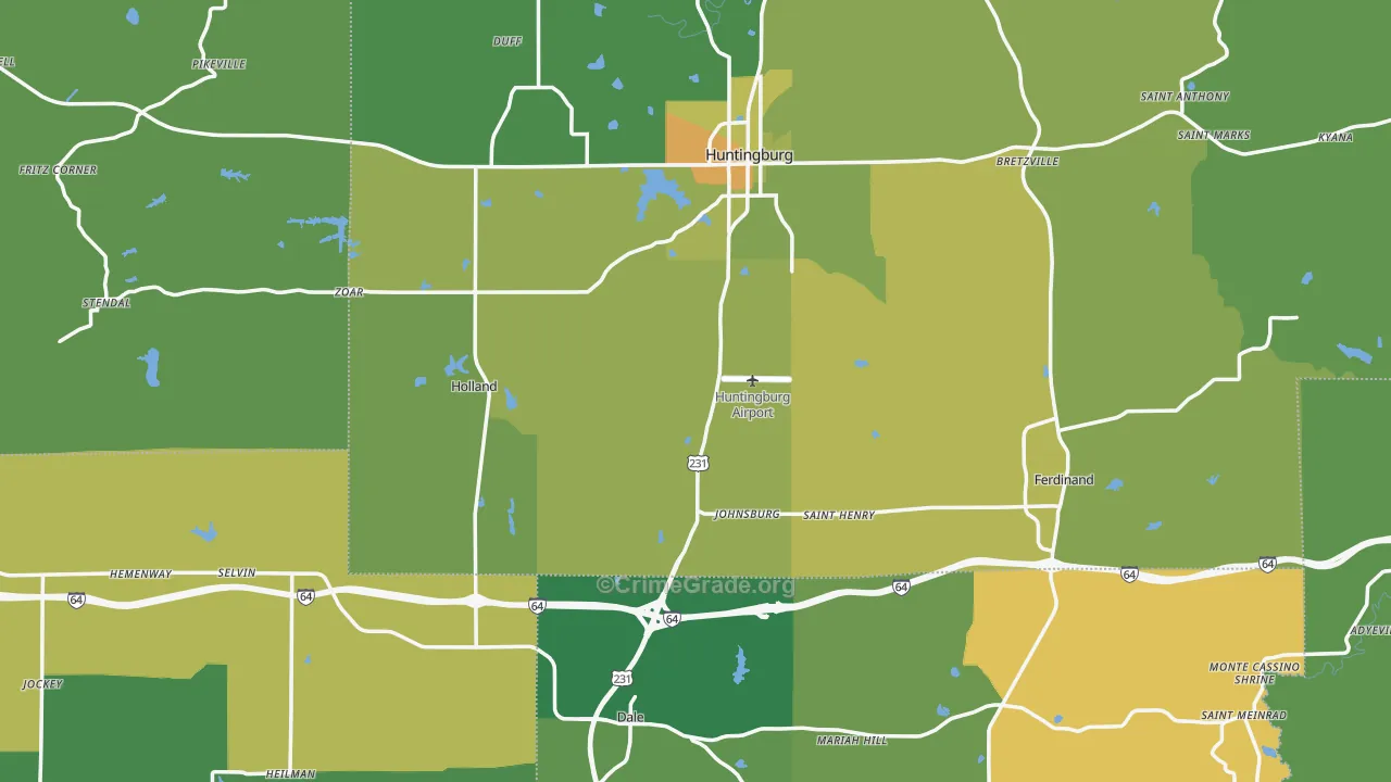 Lincoln City, IN Map of Vehicle Theft Rates