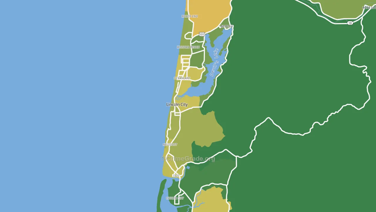 Lincoln City, OR Map of Vehicle Theft Rates