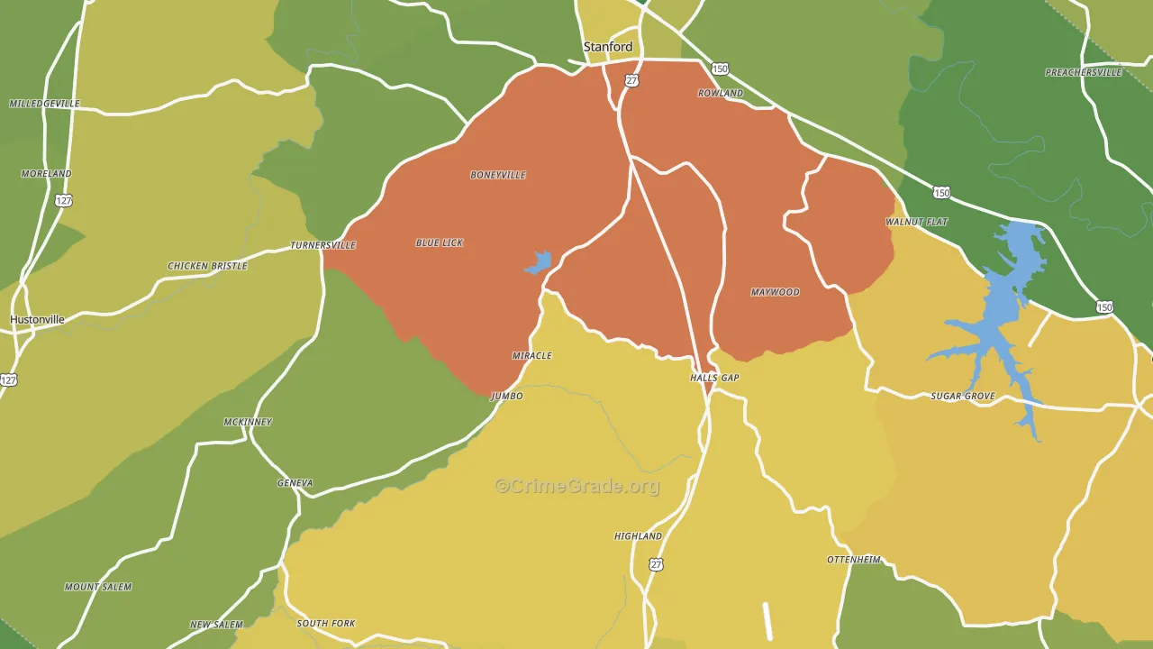 Lincoln County, KY Map of Vehicle Theft Rates