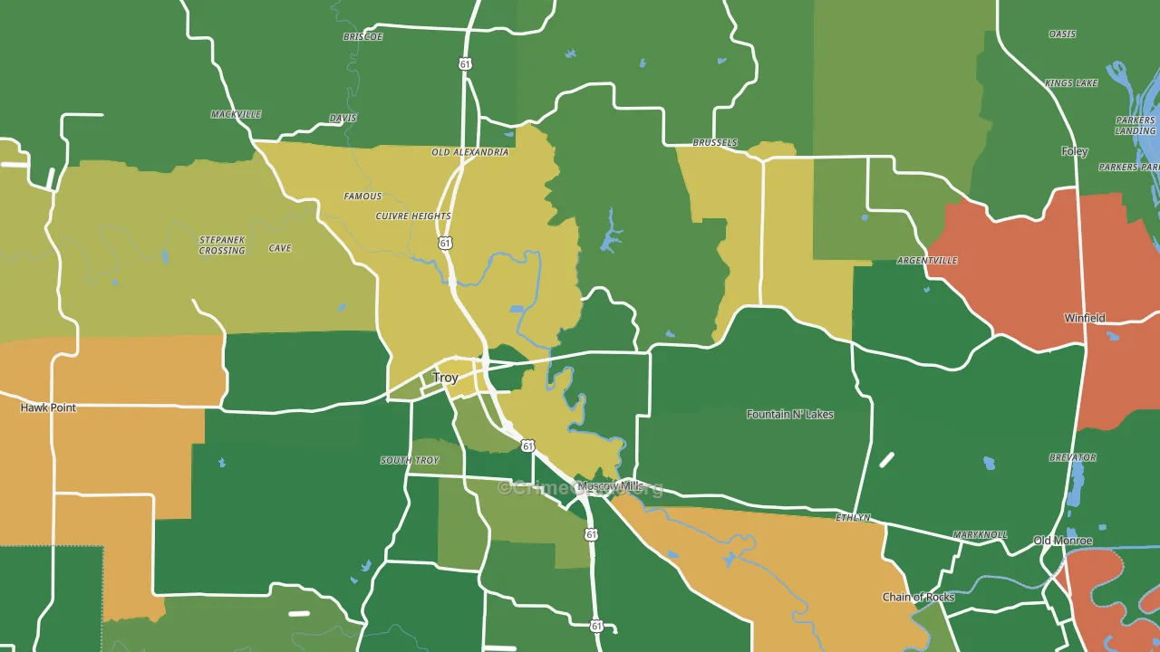Lincoln County, MO Map of Vehicle Theft Rates
