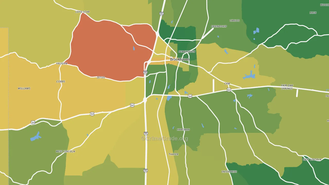 Lincoln County, MS Map of Vehicle Theft Rates