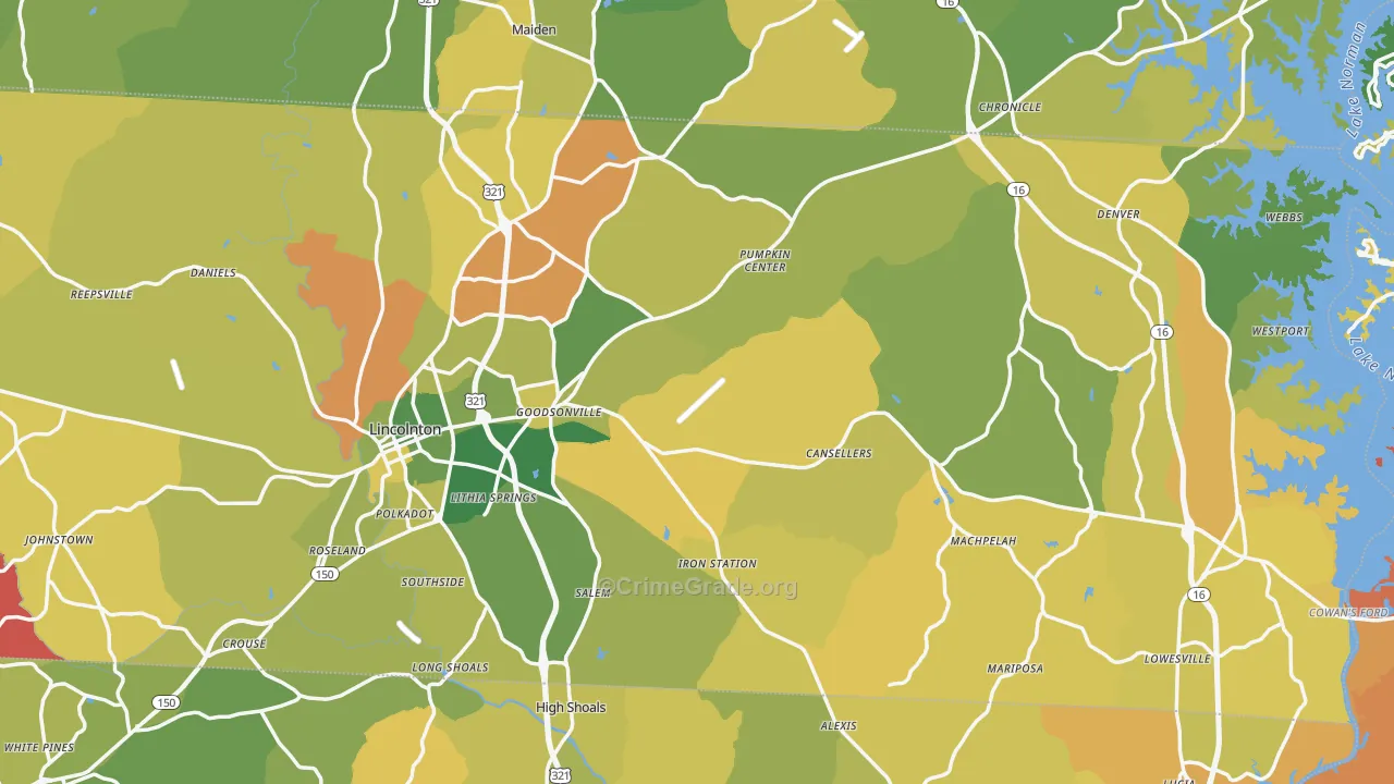 Lincoln County, NC Map of Vehicle Theft Rates