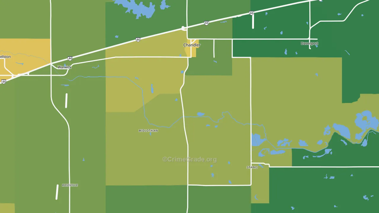 Lincoln County, OK Map of Vehicle Theft Rates