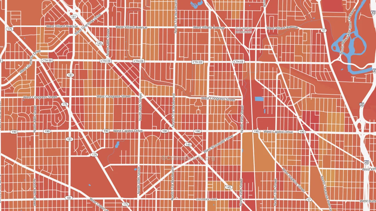 Lincoln Creek, Milwaukee, WI Map of Vehicle Theft Rates