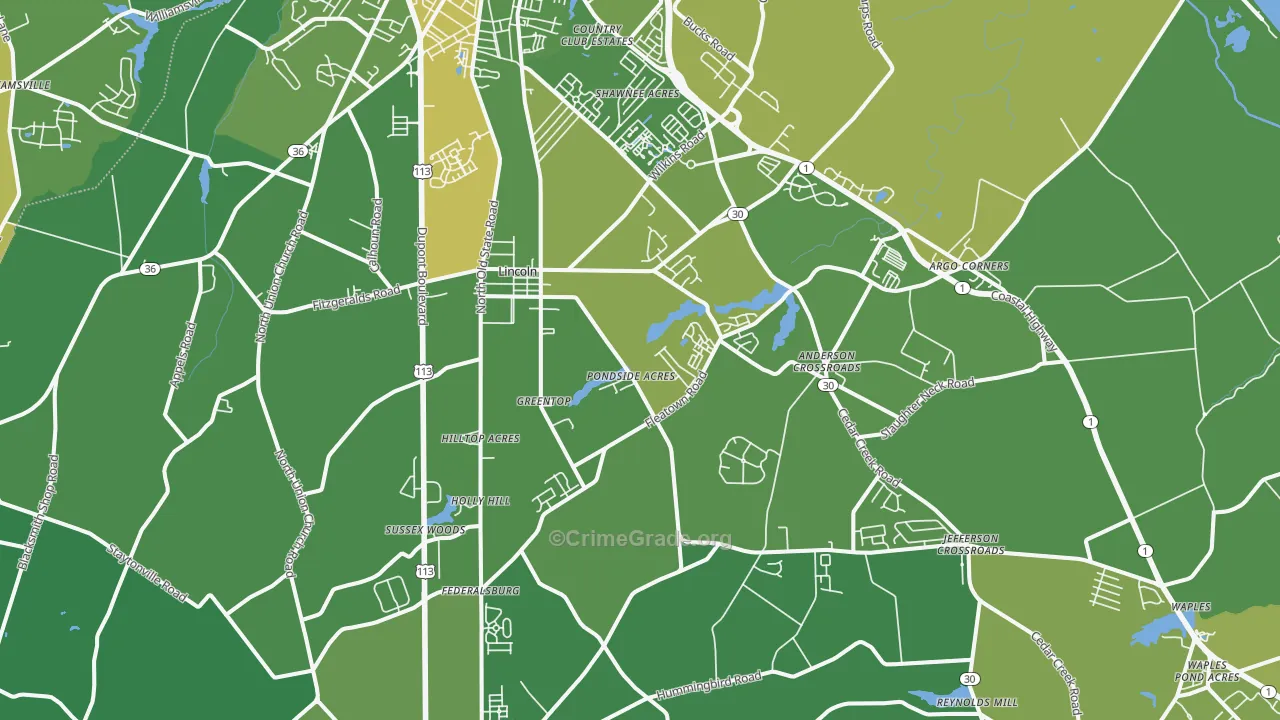 Lincoln, DE Map of Vehicle Theft Rates