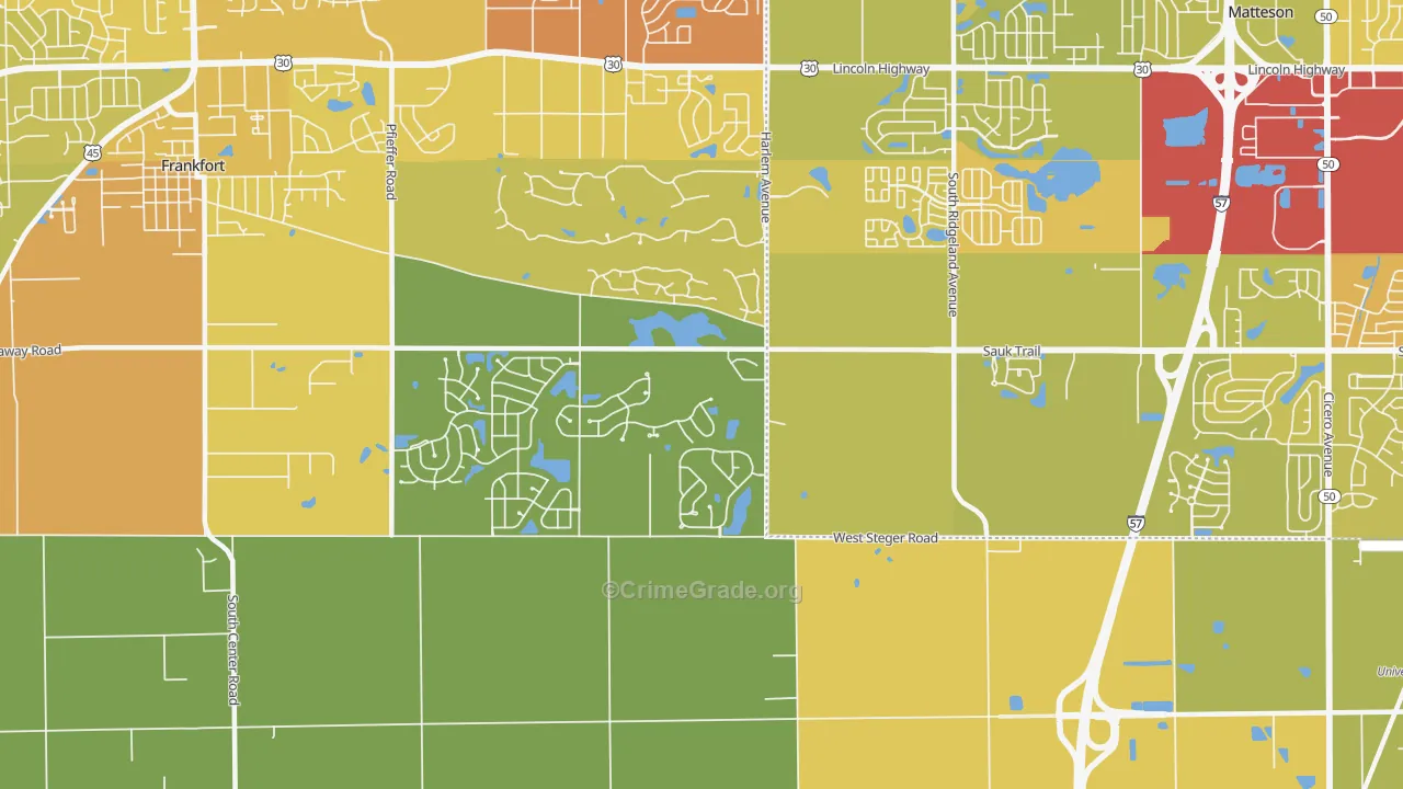 Lincoln Estates, IL Map of Vehicle Theft Rates