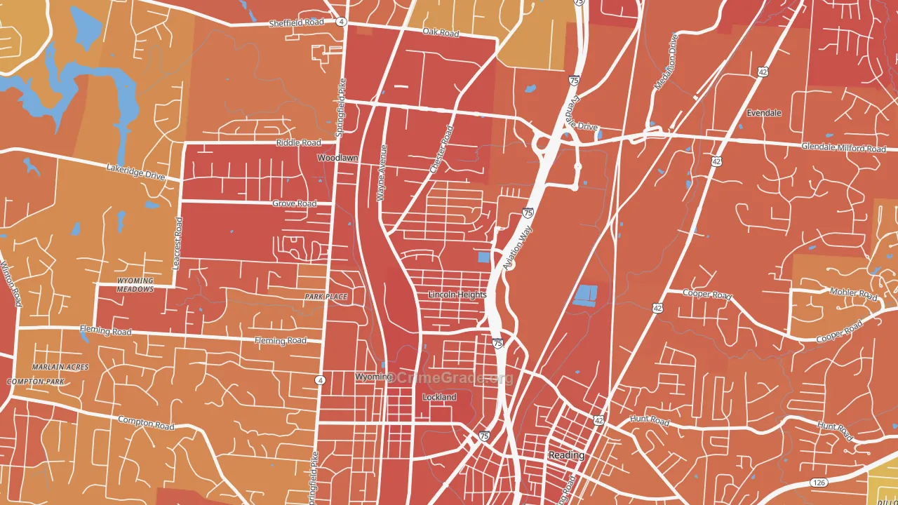 Lincoln Heights, OH Map of Vehicle Theft Rates