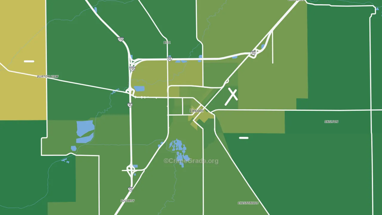 Lincoln, IL Map of Vehicle Theft Rates