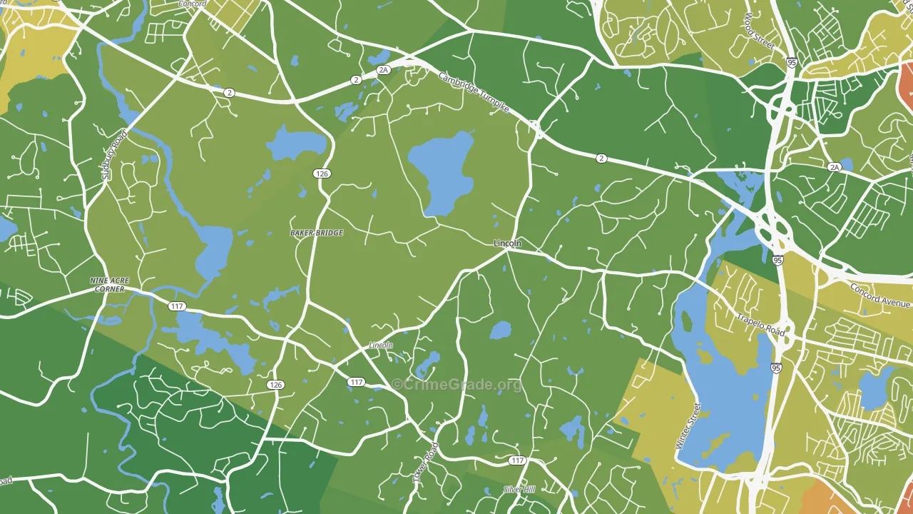 Lincoln, MA Map of Vehicle Theft Rates