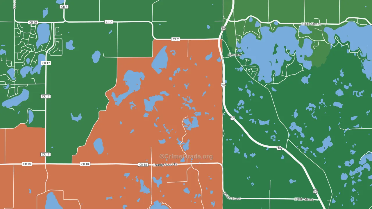 Lincoln, MN Map of Vehicle Theft Rates