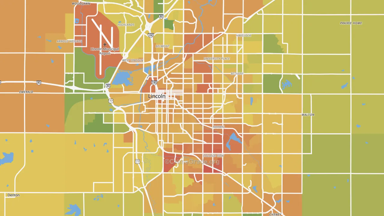 Lincoln, NE Map of Vehicle Theft Rates