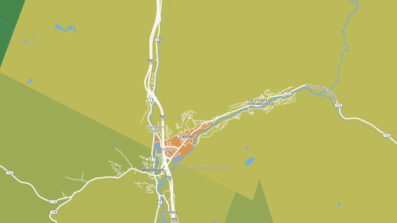 Lincoln, NH Map of Vehicle Theft Rates