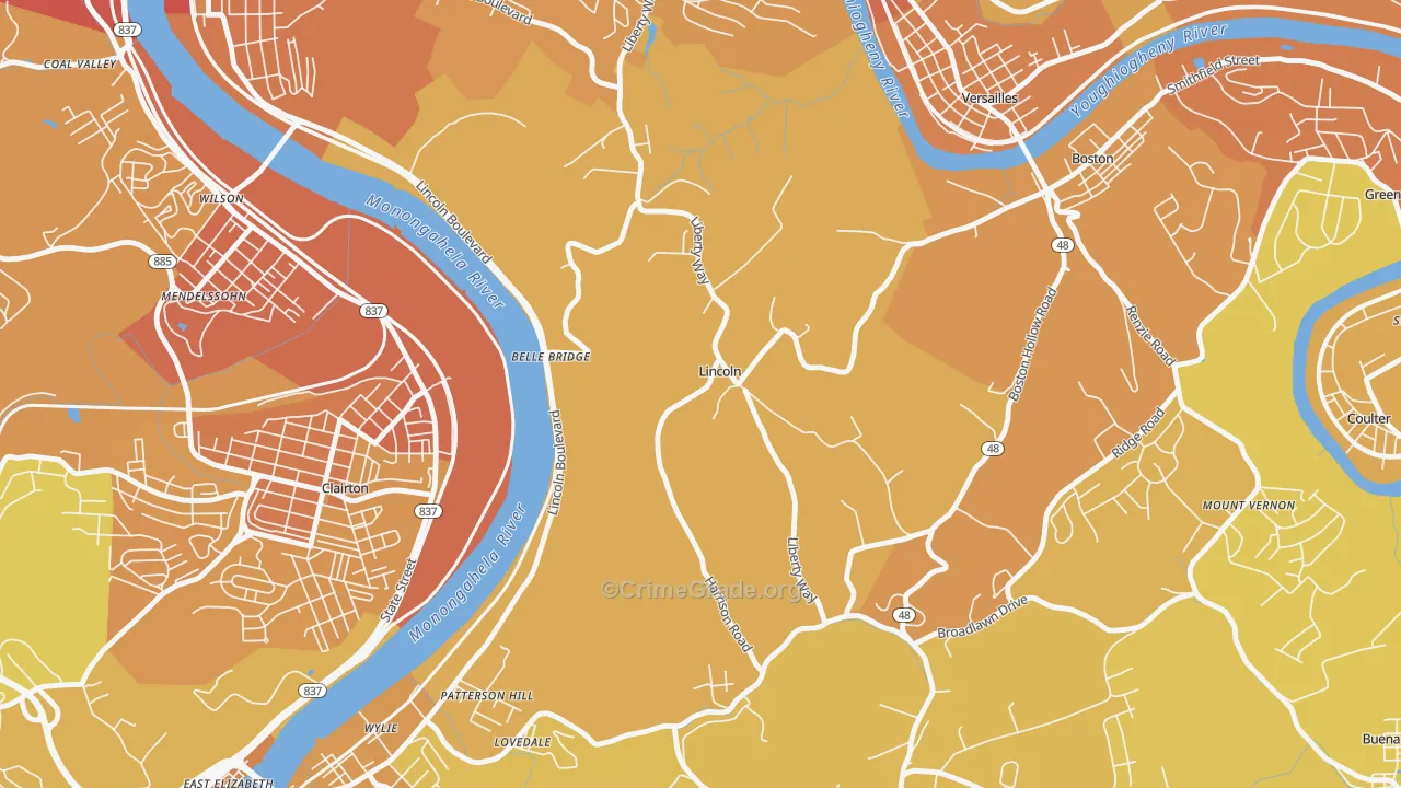 Lincoln, PA Map of Vehicle Theft Rates