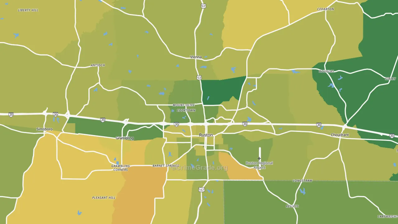 Lincoln Parish, LA Map of Vehicle Theft Rates