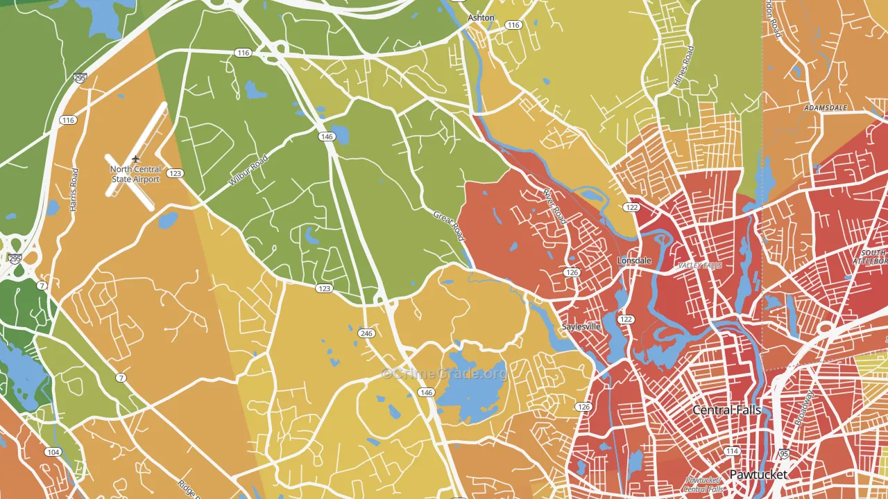 Lincoln, RI Map of Vehicle Theft Rates
