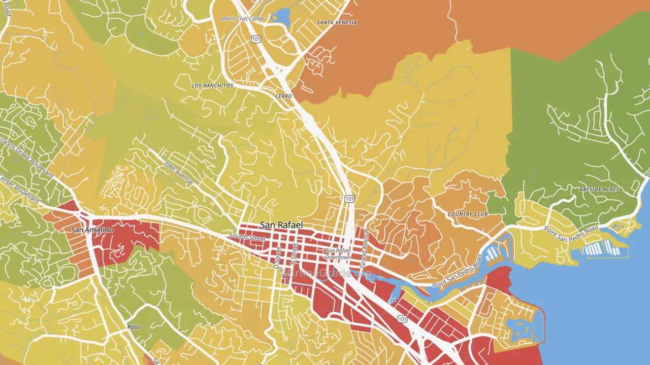 Lincoln, San Rafael, CA Map of Vehicle Theft Rates