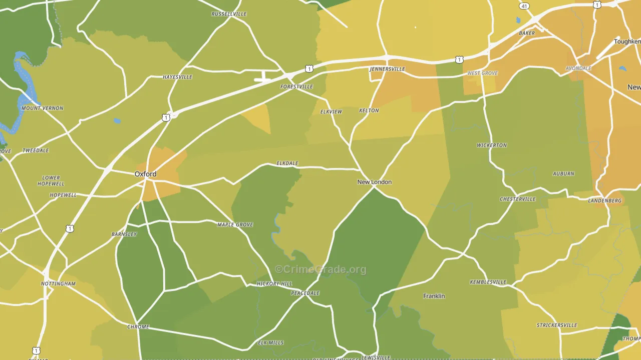 Lincoln University, PA Map of Vehicle Theft Rates