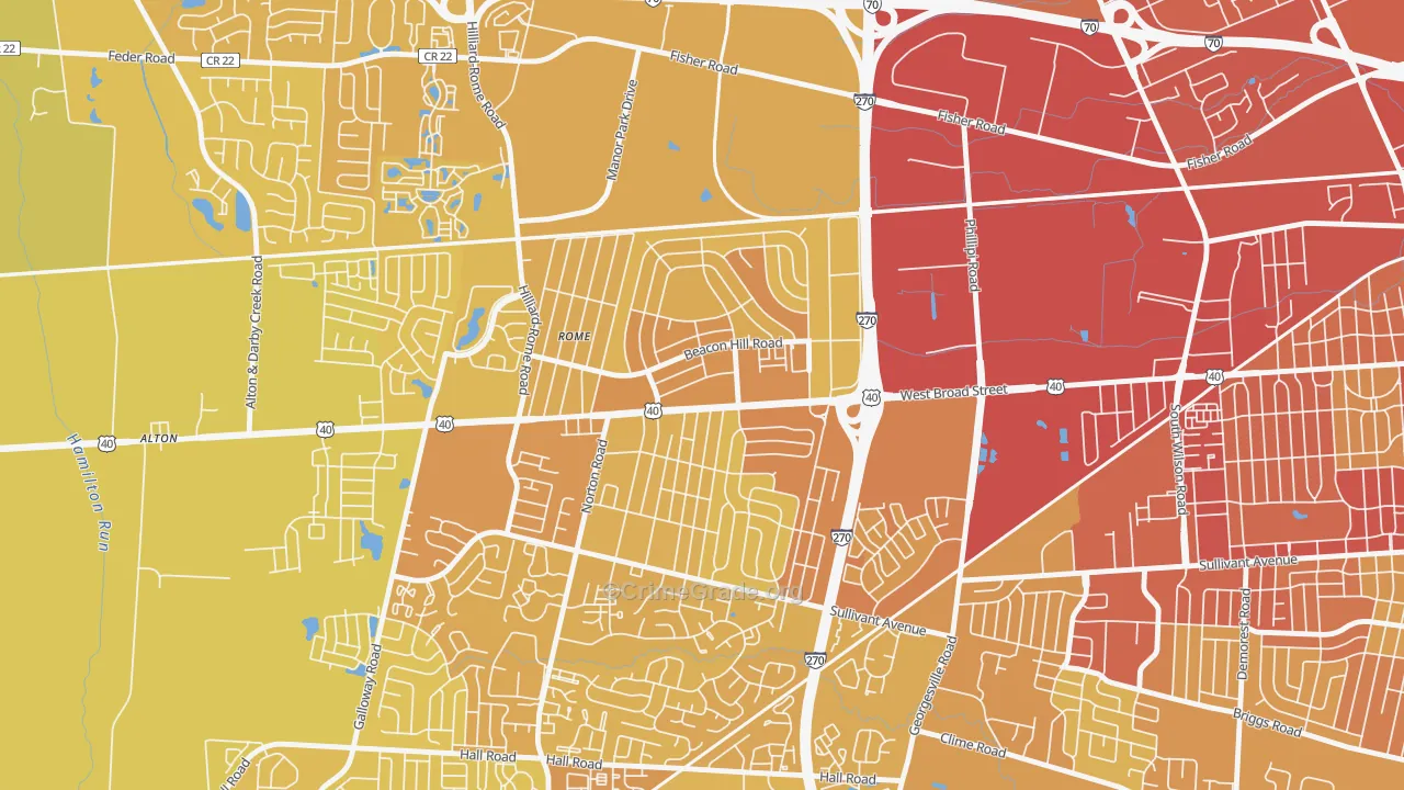 Lincoln Village, OH Map of Vehicle Theft Rates