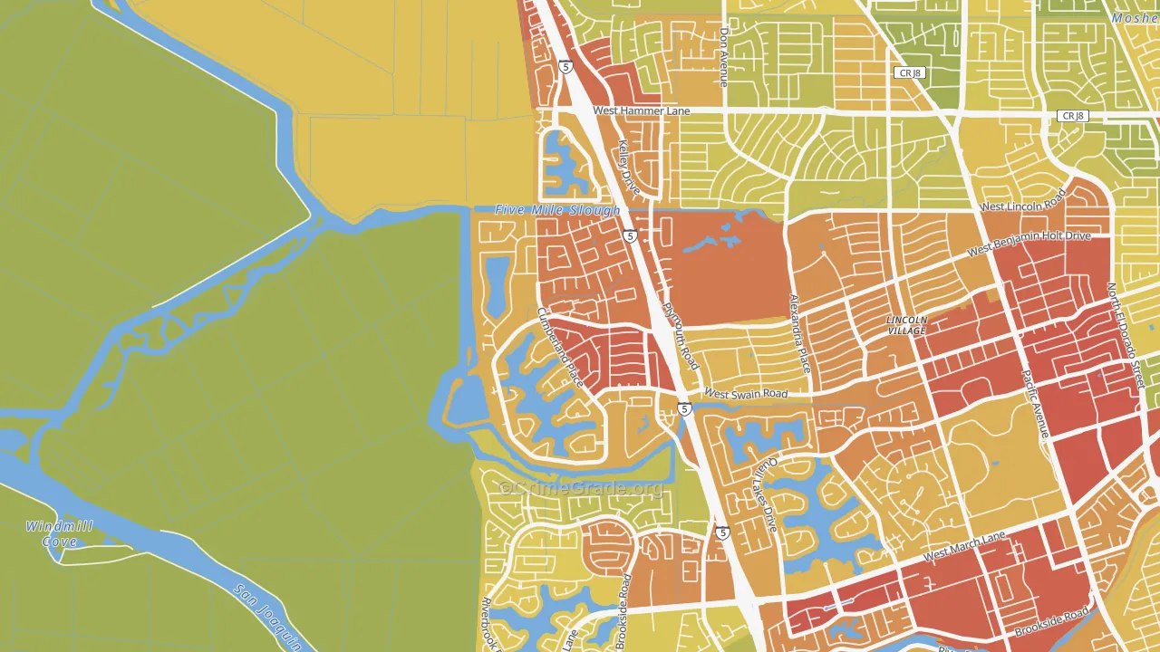 Lincoln Village West, Stockton, CA Map of Vehicle Theft Rates