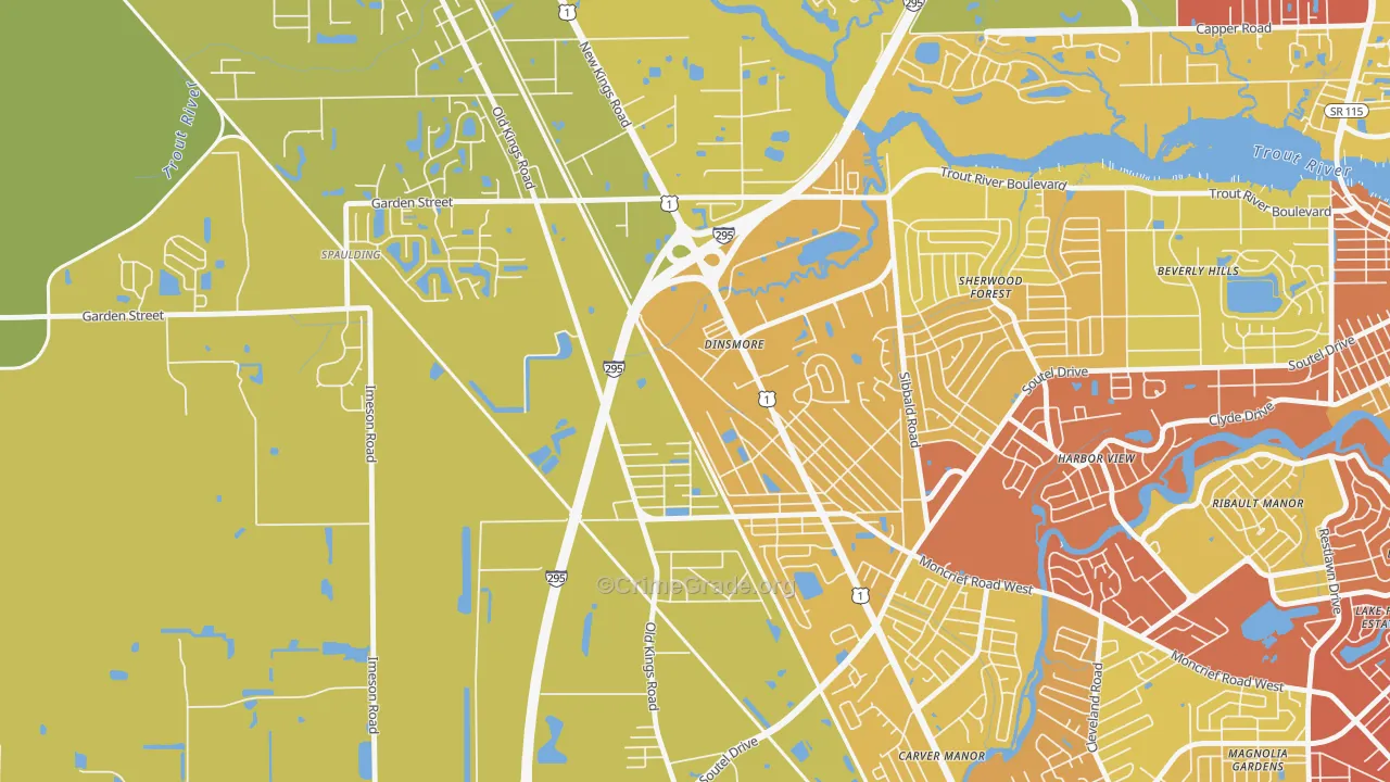 Lincoln Villas, Jacksonville, FL Map of Vehicle Theft Rates