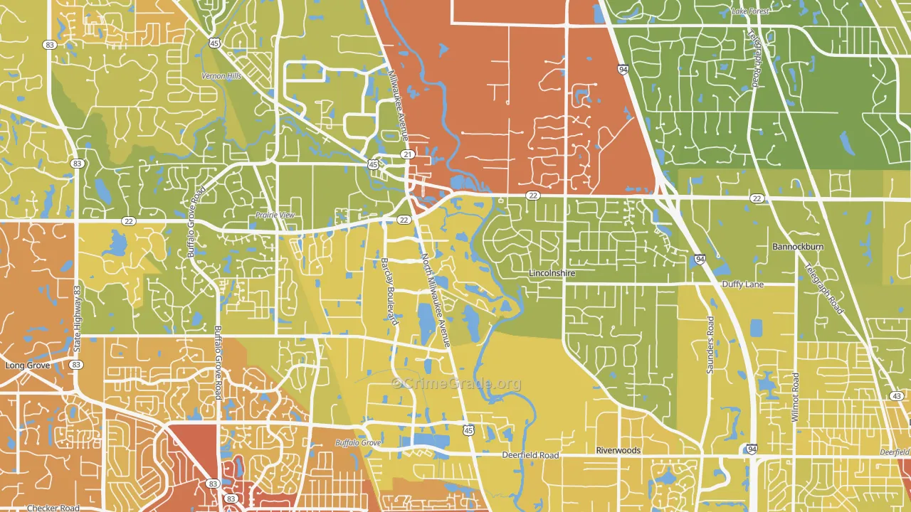 Lincolnshire, IL Map of Vehicle Theft Rates