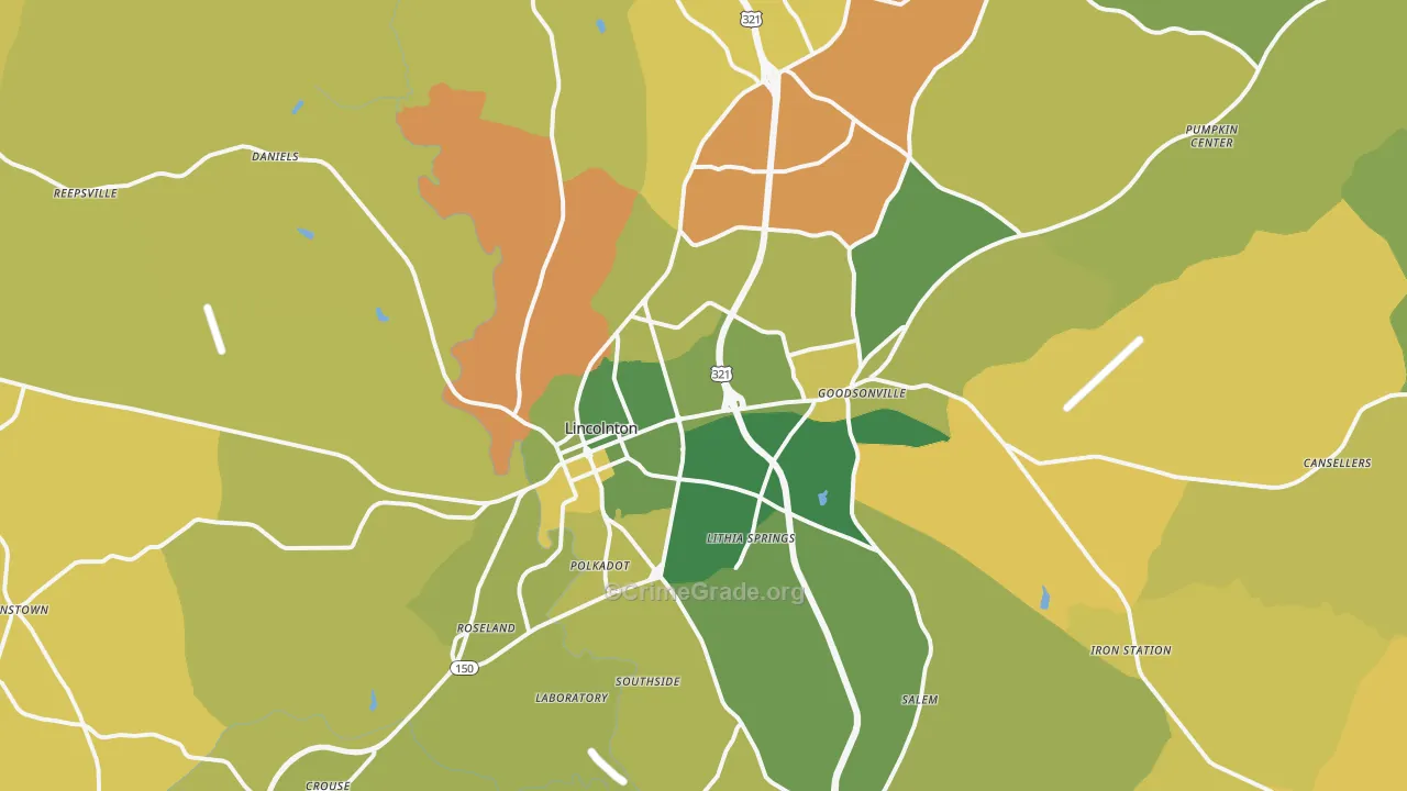 Lincolnton, NC Map of Vehicle Theft Rates