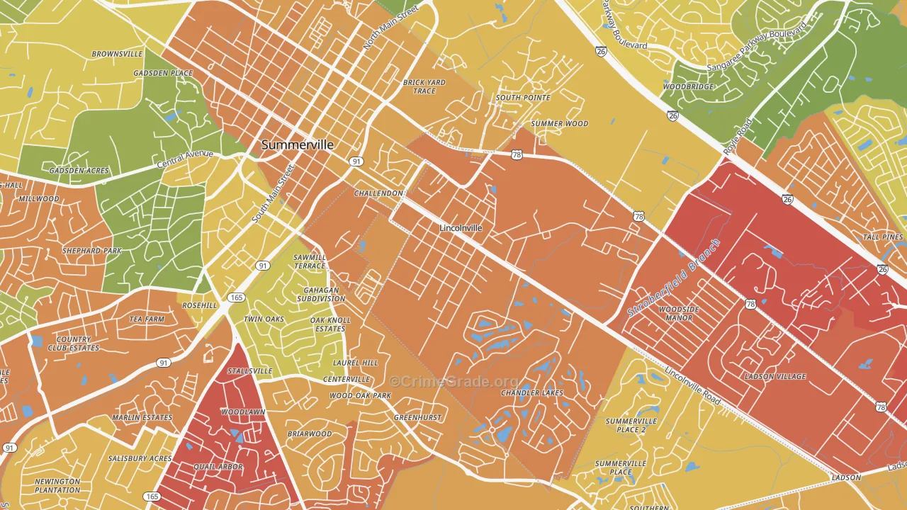 Lincolnville, SC Map of Vehicle Theft Rates
