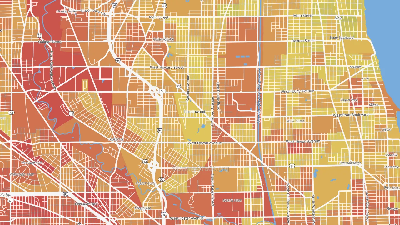 Lincolnwood, IL Map of Vehicle Theft Rates