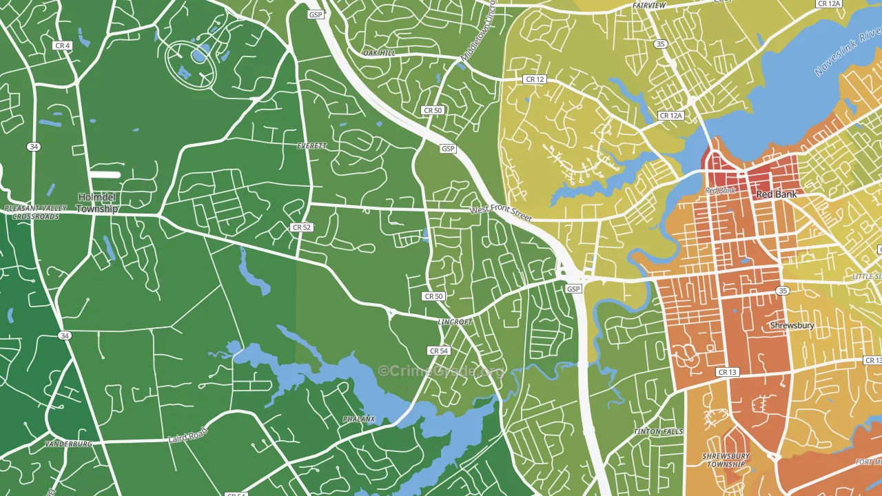 Lincroft, NJ Map of Vehicle Theft Rates