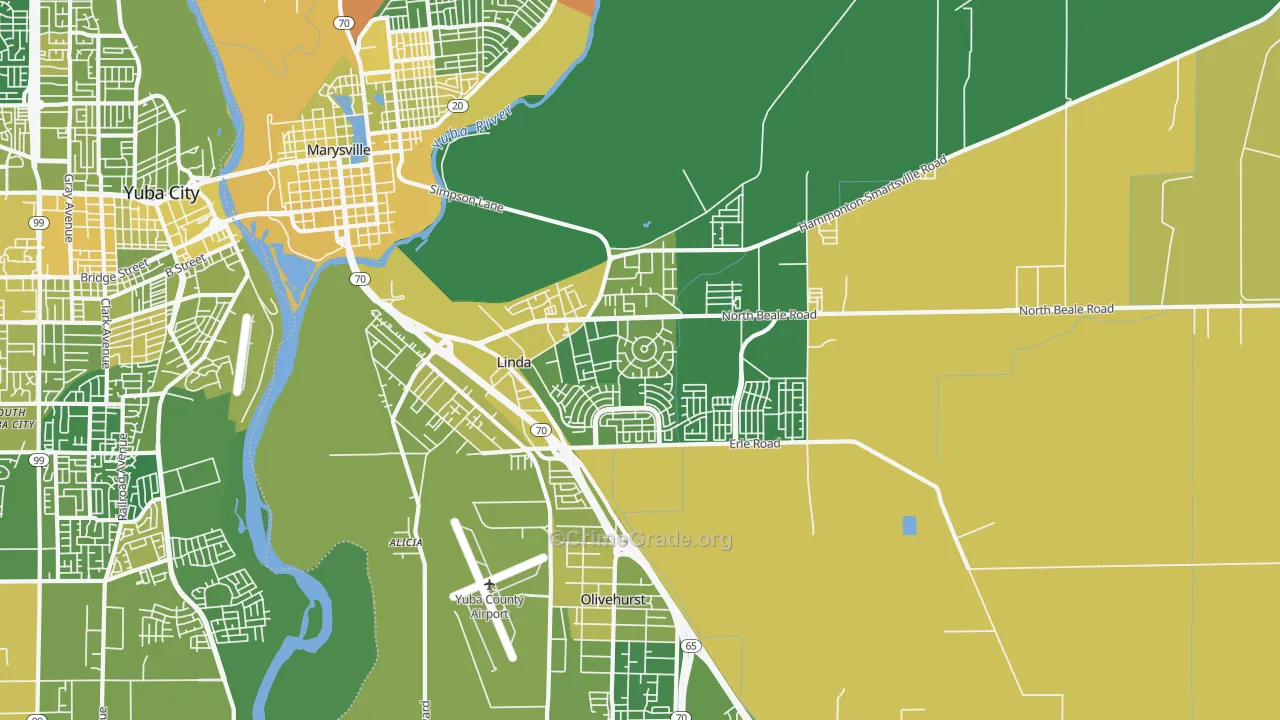 Linda, CA Map of Vehicle Theft Rates