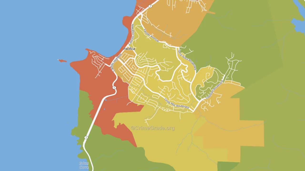 Linda Mar, Pacifica, CA Map of Vehicle Theft Rates