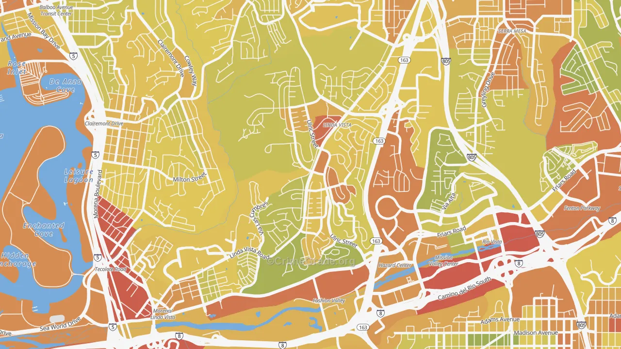 Linda Vista, San Diego, CA Map of Vehicle Theft Rates