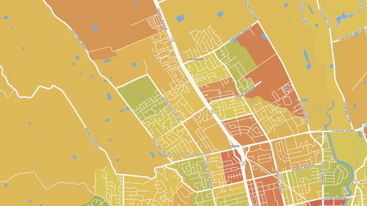 Linda Vista-San Francisco, Napa, CA Map of Vehicle Theft Rates