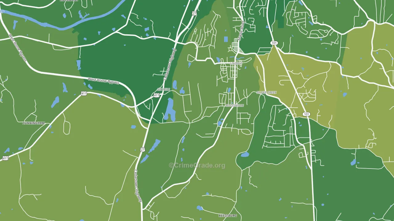 Lindale, GA Map of Vehicle Theft Rates