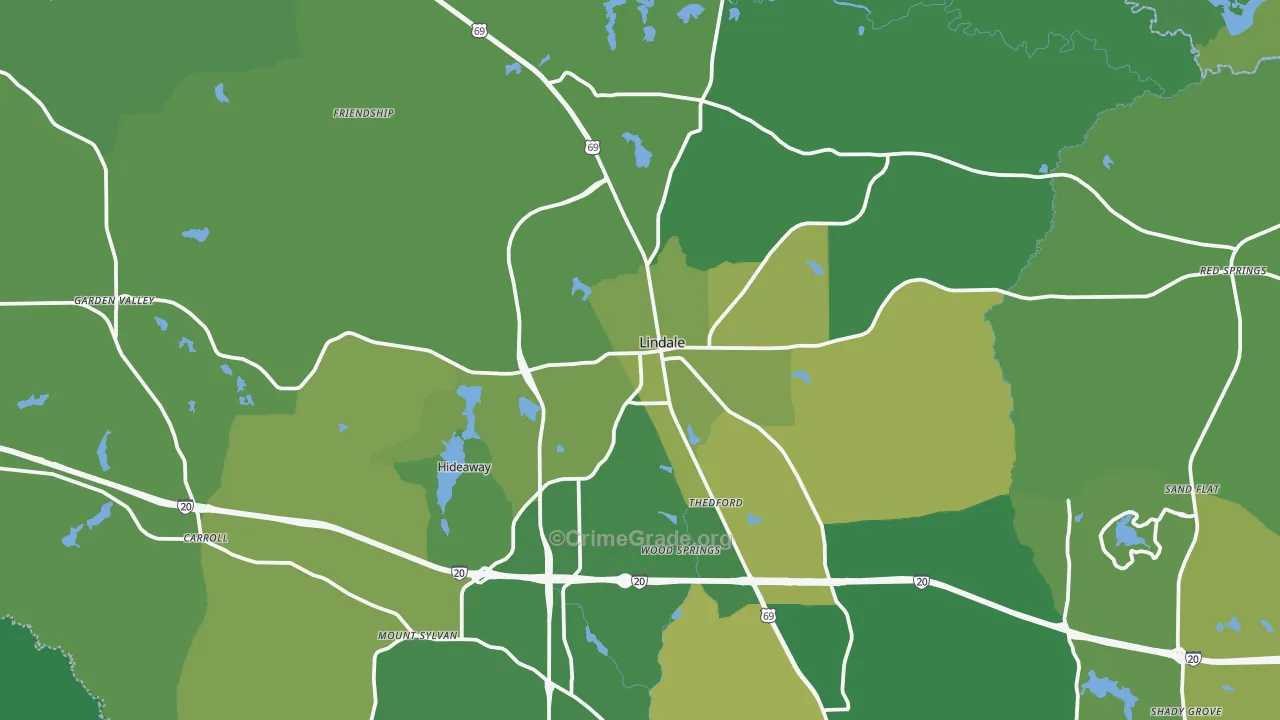 Lindale, TX Map of Vehicle Theft Rates