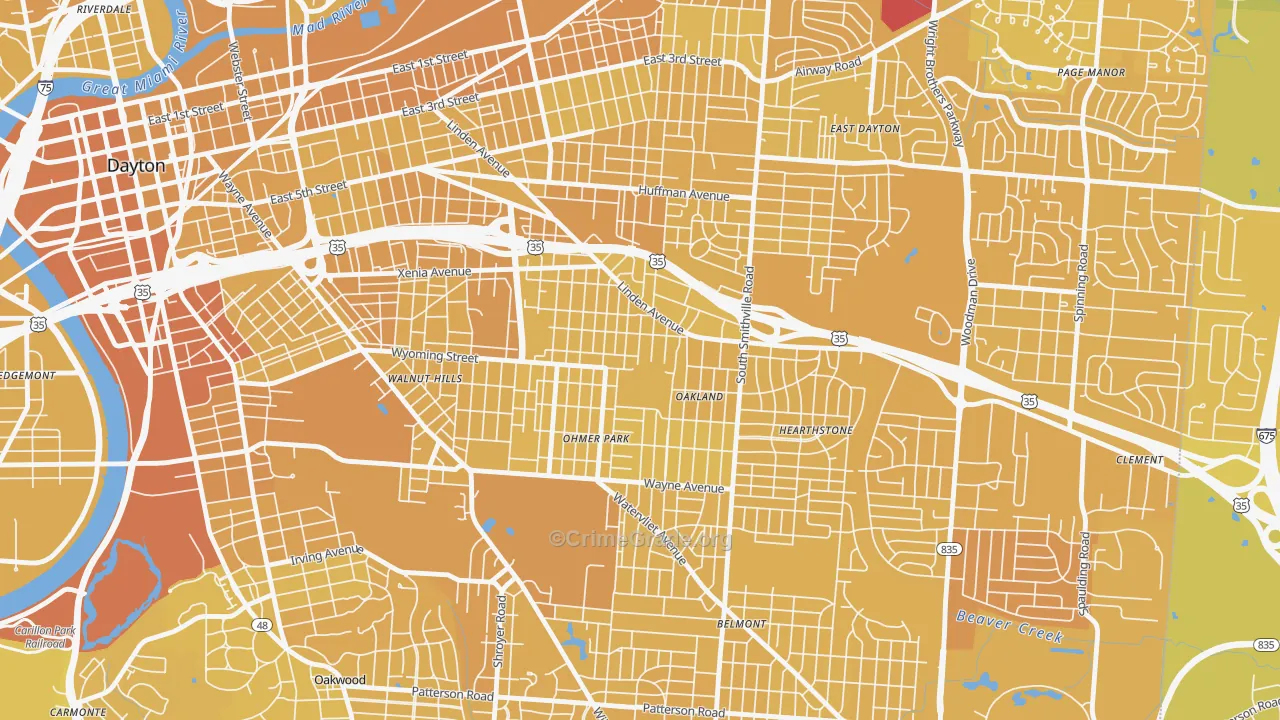 Linden Heights, Dayton, OH Map of Vehicle Theft Rates