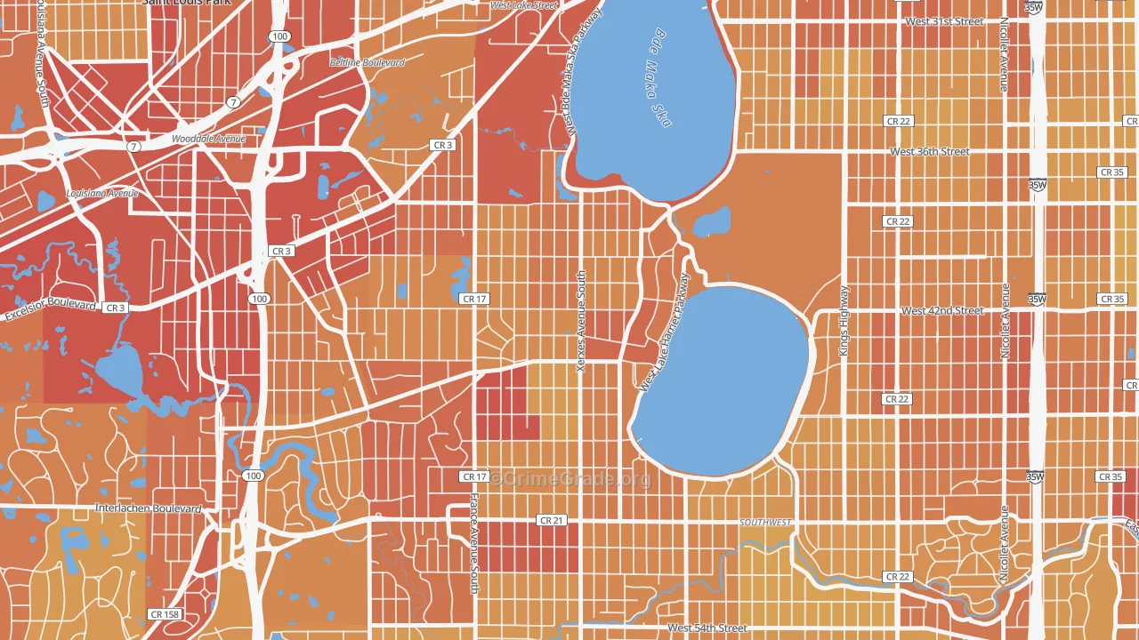 Linden Hills, Minneapolis, MN Map of Vehicle Theft Rates