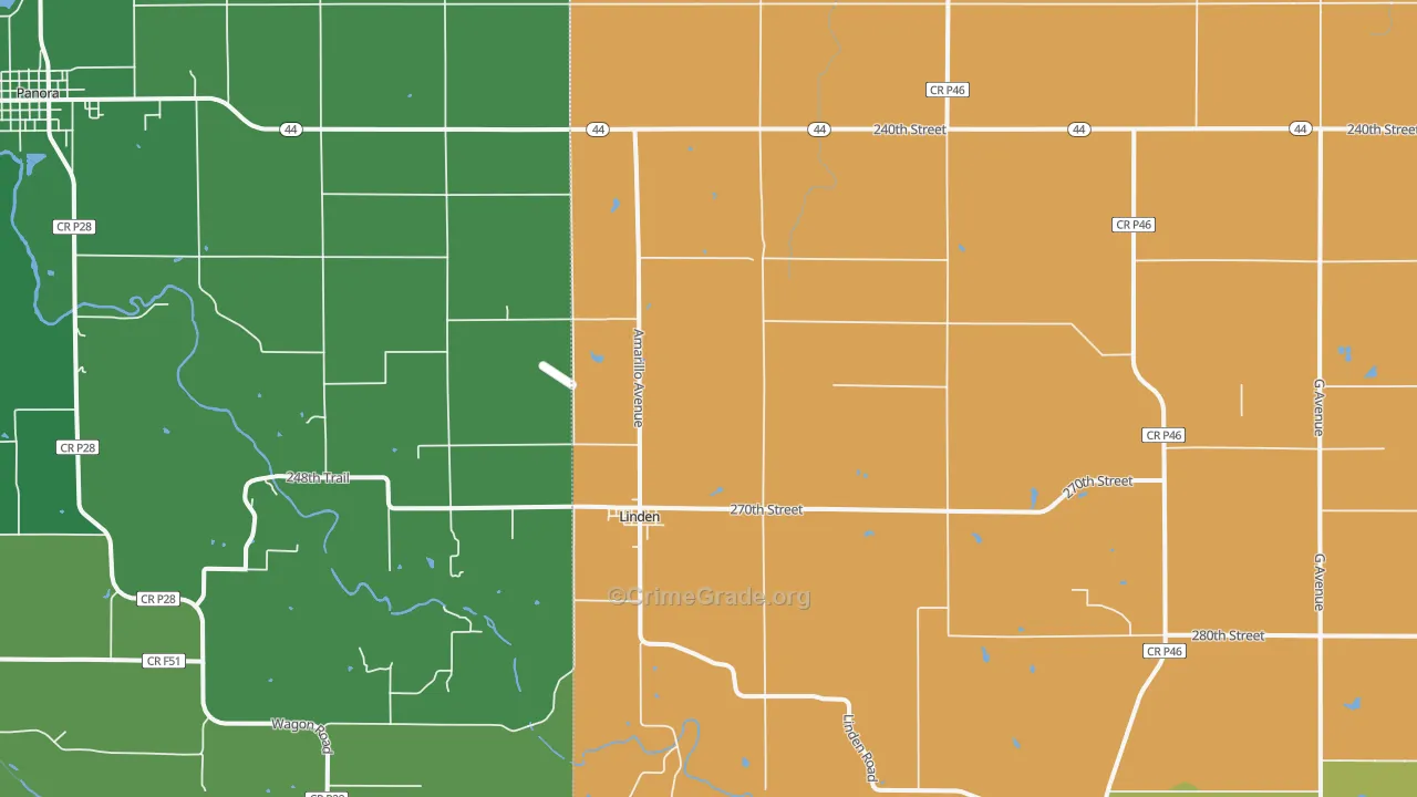 Linden, IA Map of Vehicle Theft Rates