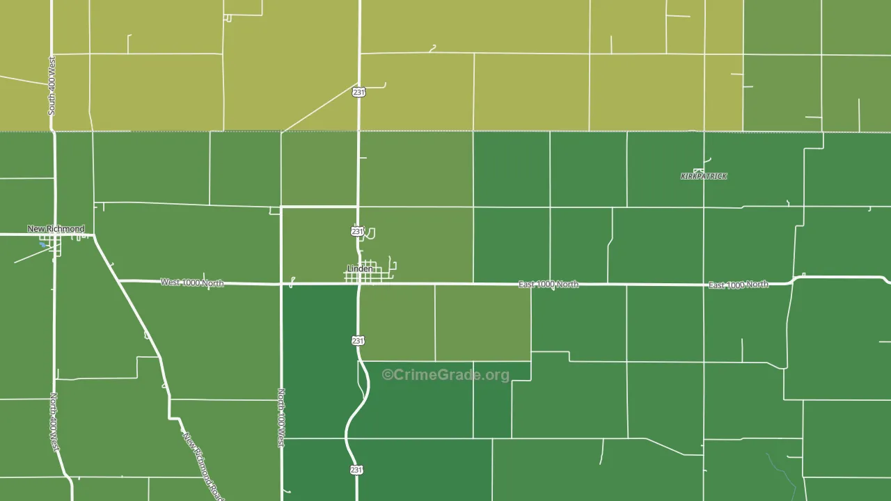 Linden, IN Map of Vehicle Theft Rates