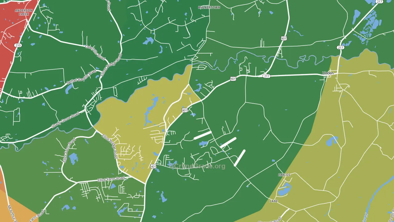 Linden, NC Map of Vehicle Theft Rates