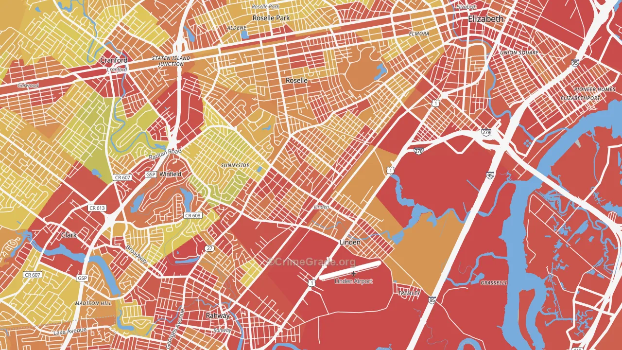 Linden, NJ Map of Vehicle Theft Rates