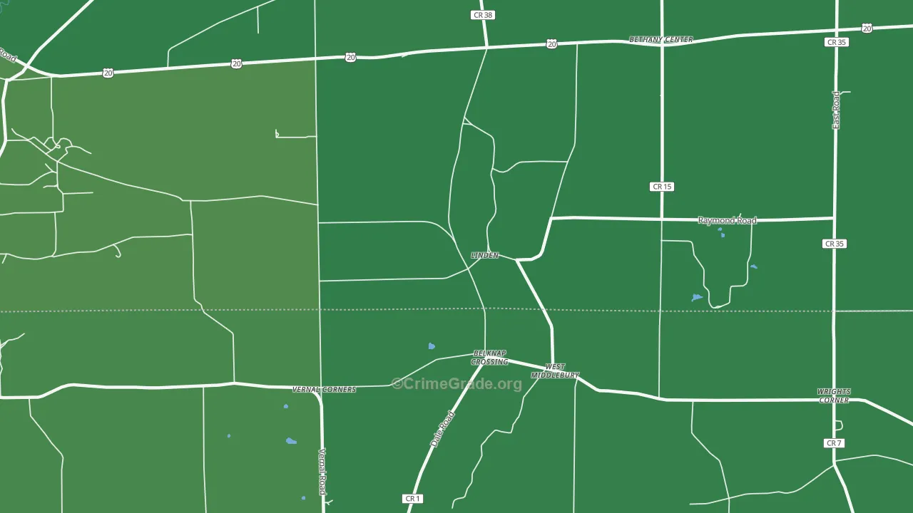 Linden, NY Map of Vehicle Theft Rates
