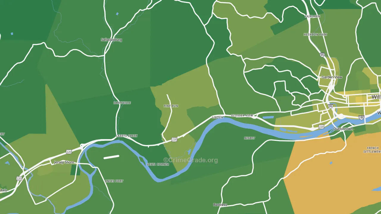 Linden, PA Map of Vehicle Theft Rates