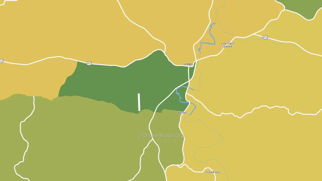 Linden, TN Map of Vehicle Theft Rates