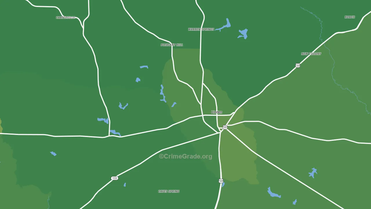 Linden, TX Map of Vehicle Theft Rates
